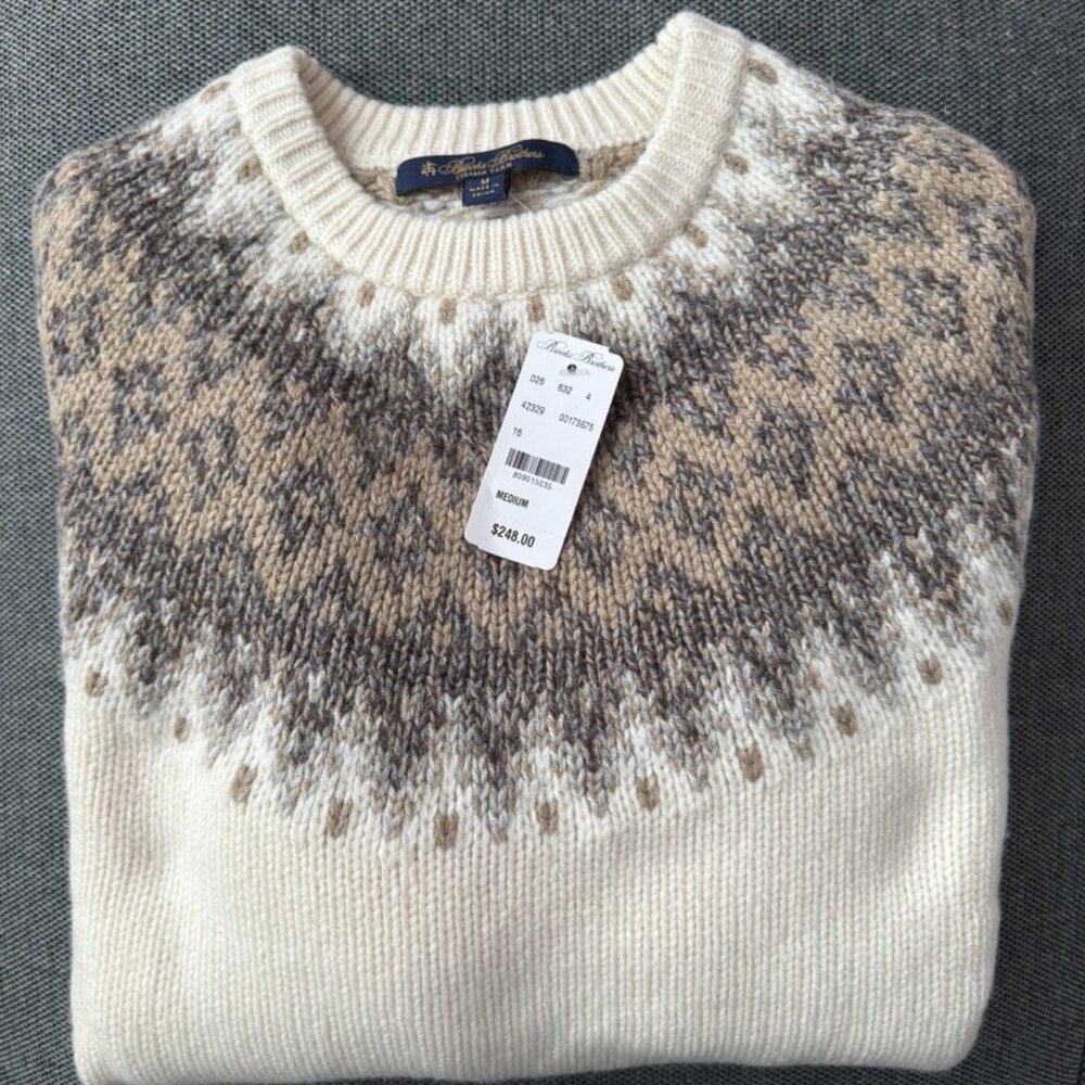 NWT Brooks Brothers Italian Yarn Alpaca Wool Blend Fair Isle Sweater - size M - Picture 4 of 5
